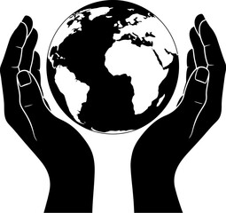 Poster - Hands holding earth globe black and white vector illustration save world protect earth day concept 100 editable stock vector illustration