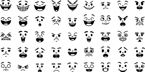 Poster - Vector cartoon emoji faces expressions set illustration emotions design graphic character collection 100 editable stock vector illustration