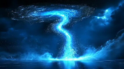 Wall Mural - A mesmerizing blue cosmic whirlpool spiraling over a tranquil ocean at night, surrounded by stars