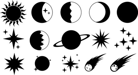 Fototapete - Set of black and white vector icons for web design: round buttons and symbol illustrations