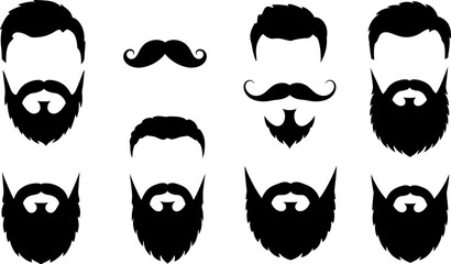 Poster - Beard styles vector set men facial hair mustache barbershop hipster design silhouette fashion trendy 100 editable stock vector illustration