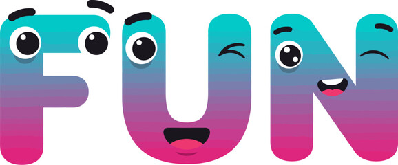 Poster - Fun cartoon vector illustration colorful gradient letters with faces and eyes for kids design 100 editable stock vector illustration