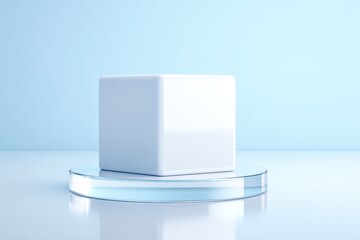 Poster - minimalistic and clean image of empty podium with reflective surface isolated against white background