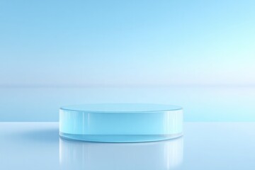Poster - minimalistic and clean image of empty podium with reflective surface isolated against white background