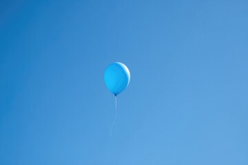 Poster - single balloon floats upward in vast blue sky symbolizing surprise and wonder