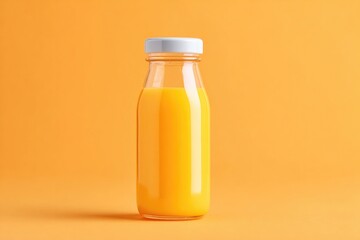 Poster - single bright and colorful baby bottle displayed on smooth solid color backdrop with ample copy space