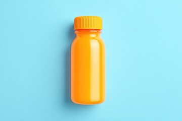 Poster - single bright and colorful baby bottle displayed on smooth solid color backdrop with ample copy space