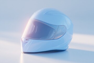 Poster - single motorcycle helmet rests on flat surface illuminated by soft light showcasing sleek minimalism
