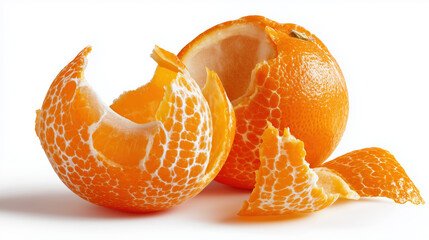 Poster - Peeled orange fruit with vibrant natural texture, showcasing juicy segments and bright color, isolated on white background
