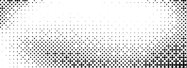 Poster - Pixelated bitmap texture background. Black dither pattern wallpaper. Abstract glitch binary gradient pattern. Wide rasterized halftone screen overlay. 8 bit video game backdrop. Vector