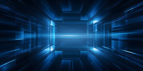 Poster - Abstract Blue Light Tunnel with Geometric Patterns