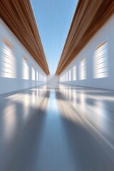 Poster - Modern Post-Industrial Factory Interior with Renovated Aesthetic Captured from Moving Camera Emphasizing Space, Light, and Contemporary Architecture Trend