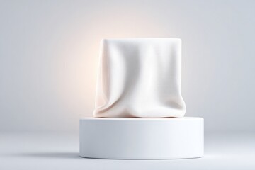 Poster - empty podium draped with fabric sits in minimalistic setting