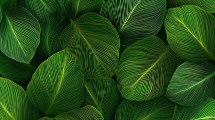Poster - Vibrant Green Tropical Leaf Texture Background Lush Nature Foliage Pattern Detailed Veins Organic Botanical Design Element Close Up View Natural Greenery Summer Spring art dark    