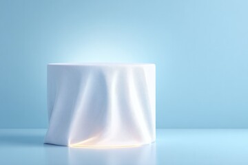Poster - empty podium draped with fabric sits in minimalistic setting