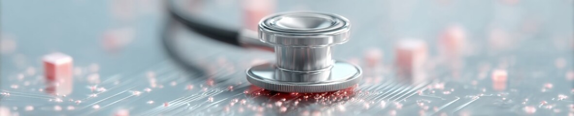 Aufkleber - AI-powered Threat Intelligence for Healthcare Cybersecurity with Medical Stethoscope on Circuit Board in Vibrant Abstract Tech Style