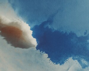 Aufkleber - Washed pigment watercolor splatters in steel blue and muted grey with natural bleeding and matte texture for creative industry marketing and modern design