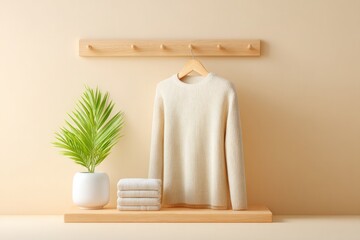 Poster - capture bright minimalistic entryway with single coat rack and copy space