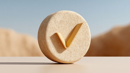 Aufkleber - Vote Counting Icon with Bold Check Mark in Warm Golden Hour Light Featuring Textured Stone and Asymmetrical Composition for Business Verification