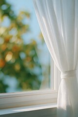 Aufkleber - capture minimalistic scene of open window blending serene elements of nature from outside with peaceful decluttered