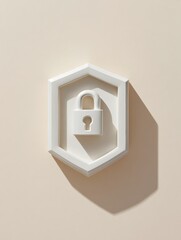 Poster - Minimalistic Strong Password Security Shield with Padlock Icon on Clean Surface for Cybersecurity and Digital Privacy Protection Concept