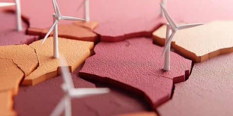 Poster - Geometric Solar Tracker Chart with Wind Turbines in Triadic Dusty Rose and Terracotta Palette for Renewable Energy Investment Marketing
