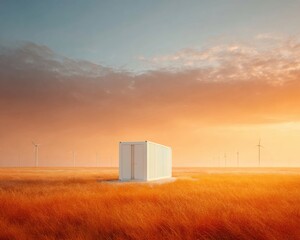 Poster - Modern Solar Inverter Facility with Battery Energy Storage in Golden Hour Light - Sustainable Utility-Scale Power Infrastructure and Renewable Integration