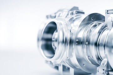 Poster - close-up of sleek and polished aviation engine against white background