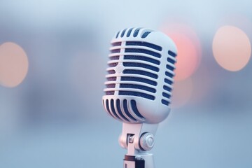 Poster - close-up of vintage microphone in karaoke setting