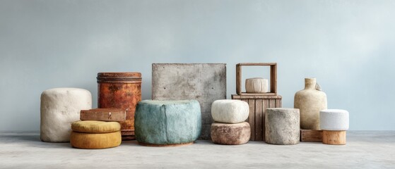 Aufkleber - Post-industrial interior design with salvaged furniture and mixed material decor on polished concrete for sustainable modern living spaces