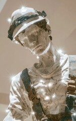 Aufkleber - Marble Sculpture of Young Urban Designer Wearing Construction Helmet in Post-Industrial City Setting with Futuristic Shine and Modern Architectural Vibe
