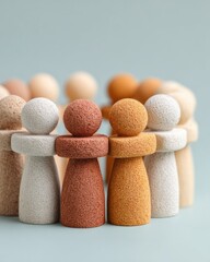 Aufkleber - Collaborative Economy Concept with Textured Wooden Figures in Earthy Muted Tones on Minimalist Workspace for Resource Sharing and Partnership Marketing