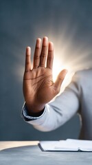 Aufkleber - Modern Workplace Discrimination Awareness Concept with Business Professional Stopping Harassment Gesture in Office Environment for Ethical Branding