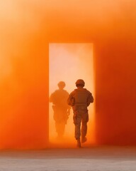 Poster - Tactical Soldiers Entering Smoke-Filled Room with Night Vision Gear in Urban Warfare Scenario for Modern Security and Counterterrorism Operations