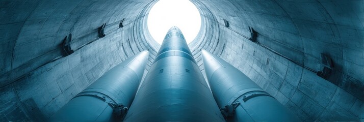 Aufkleber - Strategic ICBM Missile in Concrete Underground Silo Showing Launch Systems, Military Defense Infrastructure and Nuclear Deterrent Power Architecture