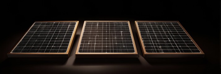 Poster - Modern Solar Charger with Three High-Efficiency Monocrystalline Panels in Metallic Frames for Sustainable Energy and Renewable Power Solutions