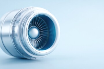 Poster - showcase close-up of sleek modern aviation engine with metallic sheen set against plain white background to emphasize