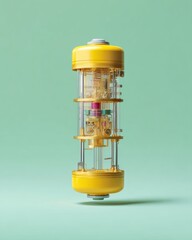 Poster - Vertical Quantum Processor with Transparent Components in Sealed Chamber, Showcasing Nanoscale Computational Power for Cutting-Edge Tech Innovation