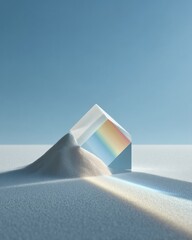 Poster - Minimalist Crystal Prism Light Dispersion with Rainbow Spectrum on Textured Surface for Modern Quantum Physics Education and Technology Concept