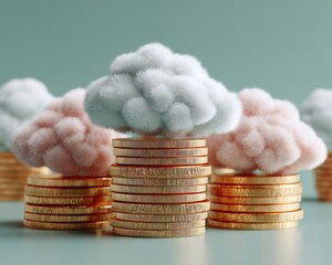 Aufkleber - Soft Cloud Topped Privacy Coins Stacked with Textured Edges Representing Secure Digital Finance and Cloud Data Storage Solutions in Modern Banking