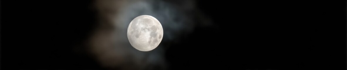 Poster - Dramatic Full Moonrise with Dense Clouds in Night Sky for Atmospheric Digital Media and Creative Branding with Mystery and Emotional Depth