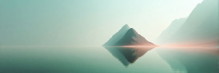 Aufkleber - Lunar Meditation Dreamscape with Surreal Mountains and Misty Waters for Wellness Websites Embracing Consciousness Journey and Spiritual Boundaries