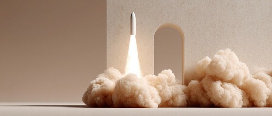 Aufkleber - Vertical rocket liftoff with powerful exhaust plume and dense cloud formation in modern aerospace marketing illustrating breakthrough achievement and innovation