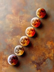 Poster - Lunar Eclipse Sequence with Progression of Moon Phases on Rust Textured Background for Astronomy Education and Modern Space Science Content