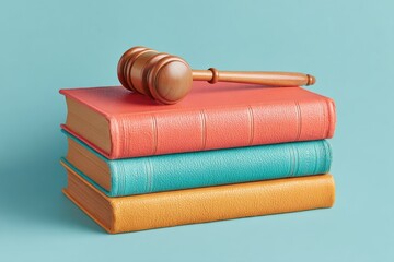 Poster - Modern Immigration Law Concept with Leather-bound Books and Wooden Gavel on Pastel Background for Legal and Judicial Branding