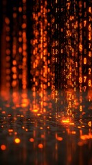 Poster - Glowing digital numbers cascade in a fiery, reflective environment