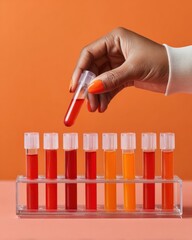 Poster - Modern Blood Bank Lab Technician Handling Blood Sample Tubes with Precision in Clinical Testing Environment for Advanced Medical Screening