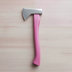 Aufkleber - Modern Steel Axe with Polished Head and Smooth Pink Handle on Light Wood Background for Hardware Branding and Contemporary Craftsmanship Visuals