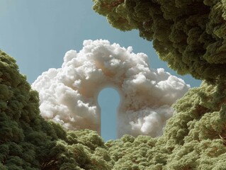 Aufkleber - Cloud Computing Security Concept with Keyhole-shaped Cloud Formation and Lush Green Trees - Sustainable Tech Innovation and Digital Protection Trend