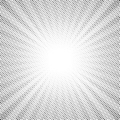 Poster - Halftone texture dot radial background, cartoon comic retro pop art dot border, halftone shadow